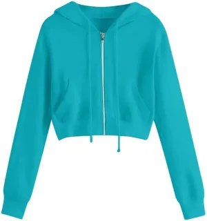 Zip Up Hoodie Women 2024 Long Sleeve Cropped Sweatshirts for Teen Girls Y2K Jacket with Pockets Fall Fashion Clothes
