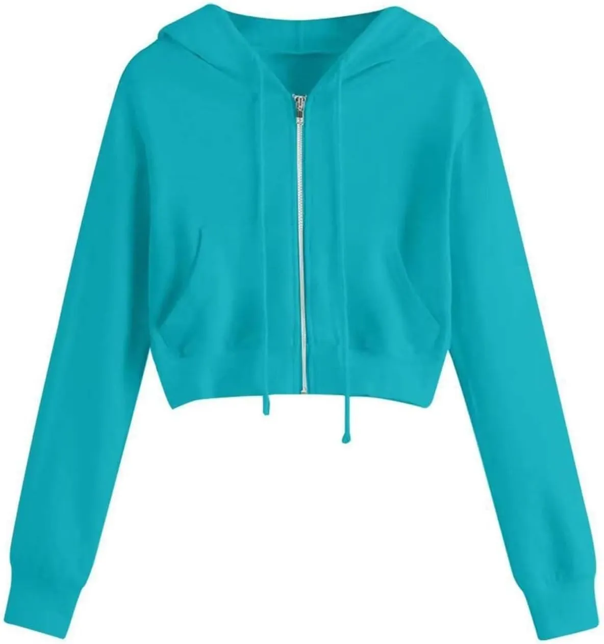 Zip Up Hoodie Women 2024 Long Sleeve Cropped Sweatshirts for Teen Girls Y2K Jacket with Pockets Fall Fashion Clothes