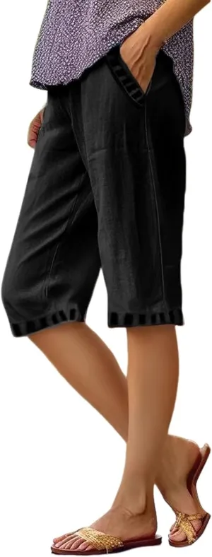 ZYXTIM Linen Shorts for Women 2025 Loose Fit Knee Length Summer Beach Bermuda Short Light Weight Casual Yoga Vacation Pants
