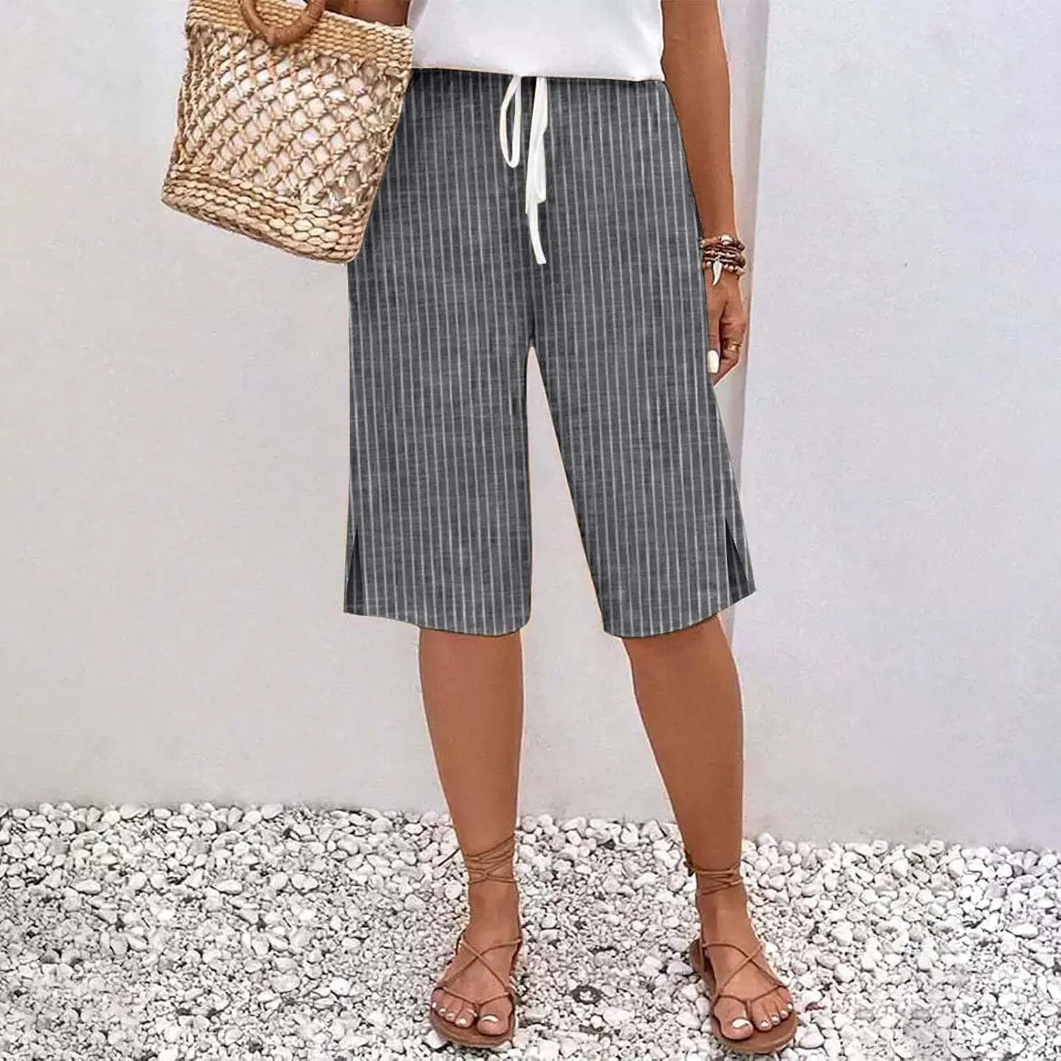 ZYXTIM Linen Shorts for Women 2025 Loose Fit Knee Length Summer Beach Bermuda Short Light Weight Casual Yoga Vacation Pants