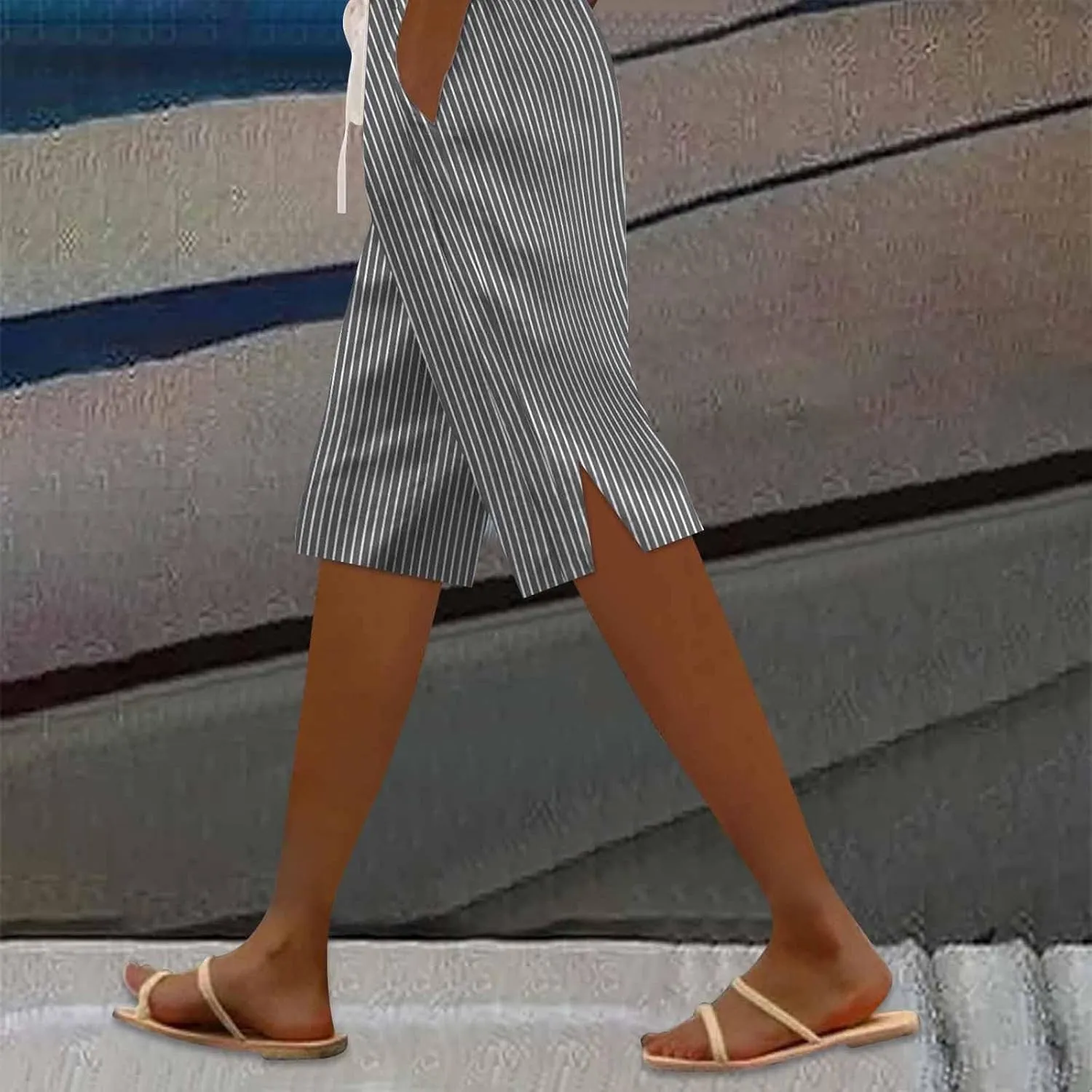 ZYXTIM Linen Shorts for Women 2025 Loose Fit Knee Length Summer Beach Bermuda Short Light Weight Casual Yoga Vacation Pants