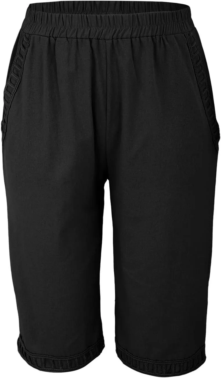 ZYXTIM Linen Shorts for Women 2025 Loose Fit Knee Length Summer Beach Bermuda Short Light Weight Casual Yoga Vacation Pants