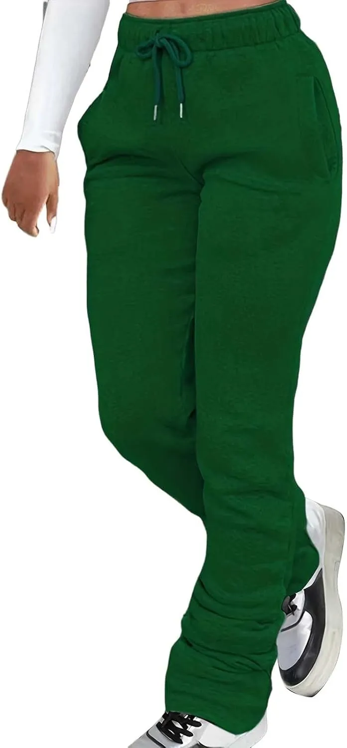 ZYXTIM Women's Y2K Stacked Pants Fleece Lined Thicken Warm Casual Sweatpants High Waisted Snow Active Workout Joggers Pants
