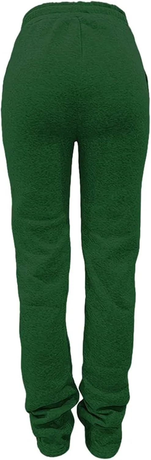 ZYXTIM Women's Y2K Stacked Pants Fleece Lined Thicken Warm Casual Sweatpants High Waisted Snow Active Workout Joggers Pants