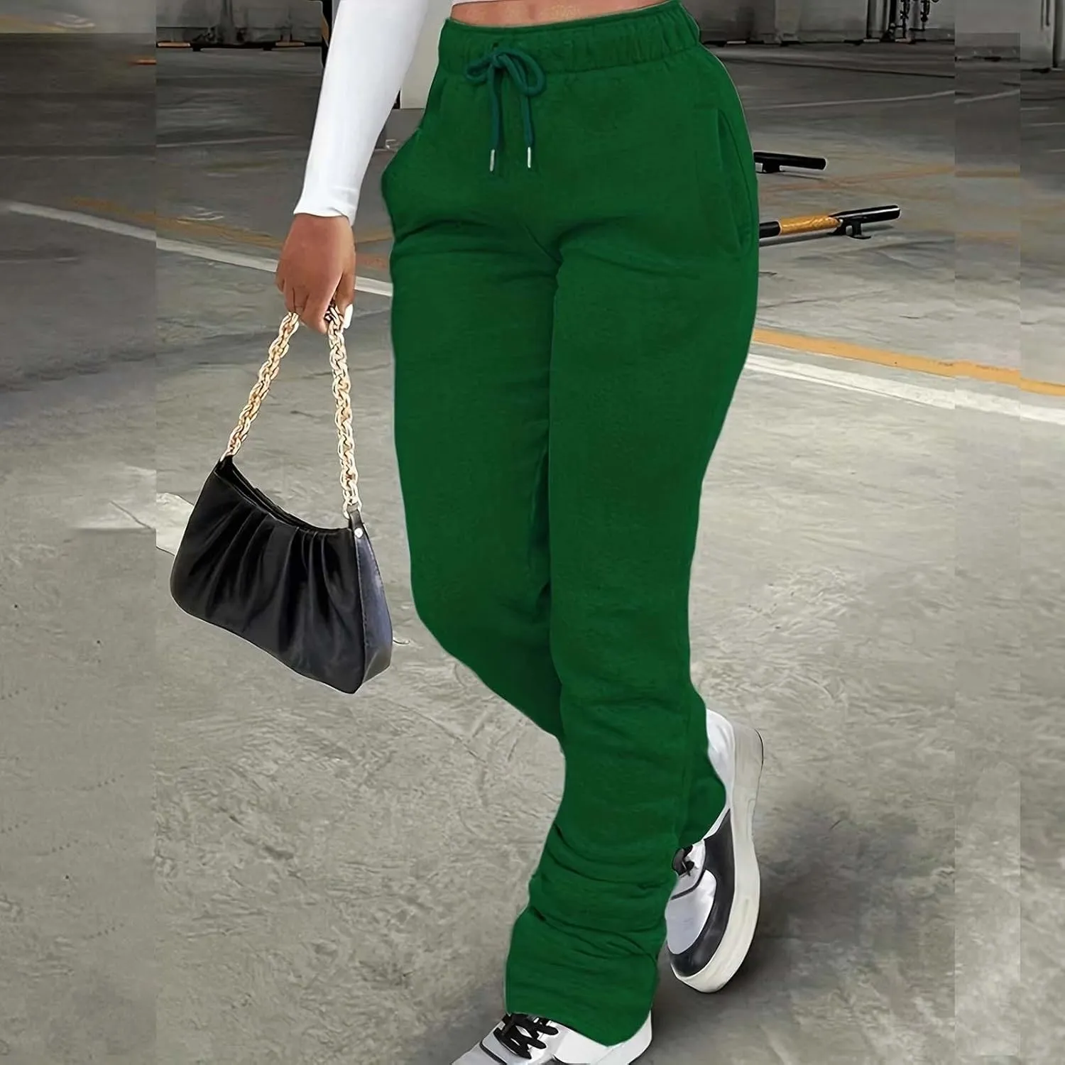 ZYXTIM Women's Y2K Stacked Pants Fleece Lined Thicken Warm Casual Sweatpants High Waisted Snow Active Workout Joggers Pants
